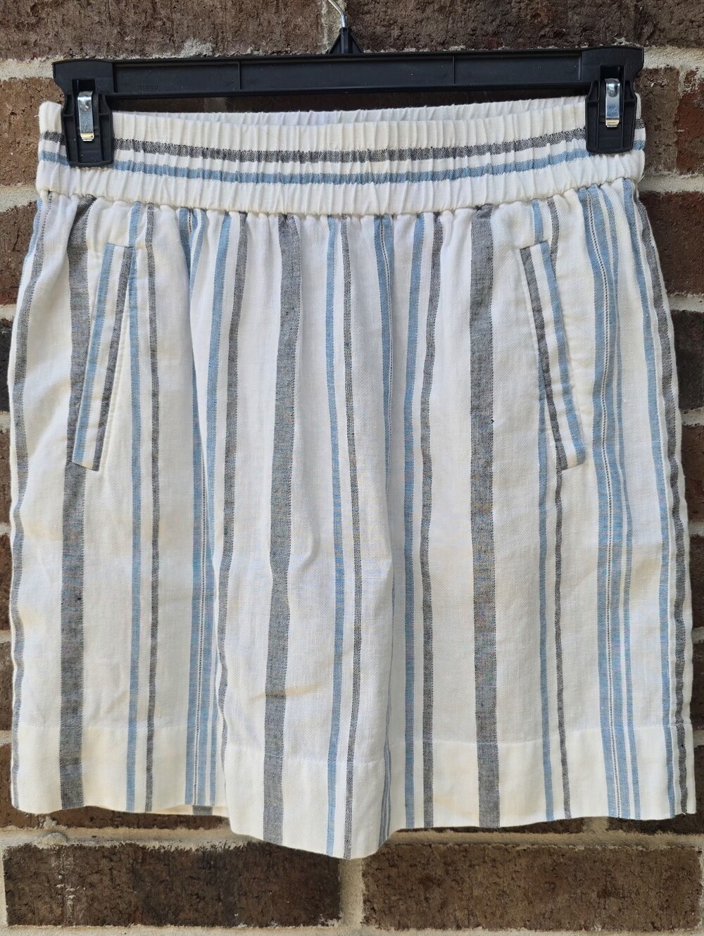 Ann Taylor LOFT Petites Linen Blend Striped A-Line Skirt SP White Blue Pockets